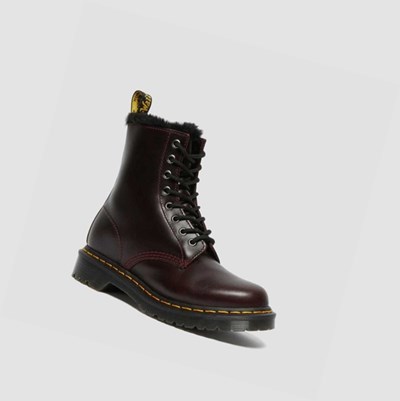 Dr Martens 1460 Serena Faux Fur Forede Snørestøvletter Dame Burgunder | 965417KBQ